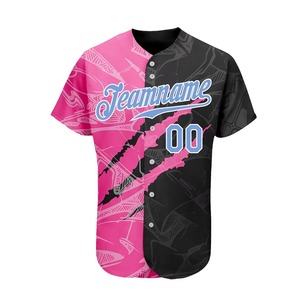 Camiseta de Béisbol Personalizada con Nombre de Equipo 00, Rosa y Negro, Impresión Sublimada, Transpirable, de Poliéster, Manga Corta, Unisex, para Adultos - Product Image 1