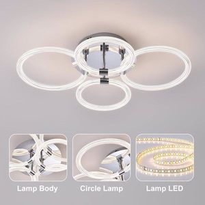 Modern LED Flush Mount <b>Ceiling</b> <b>Light</b> 6Rings Acrylic for Bedroom Living Room Kitchen or <b>Office</b> Dimmable with Remote Control - Product Image 4