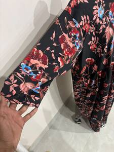 High Quality <b>Black</b> Color Floral Print <b>Kaftan</b> Round Neck Three Quarter Sleeves Daily Nightwear Loungewear Casual Comfortable Wear - Product Image 4