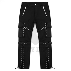 Pantalon cargo gothique noir à jambes larges et taille haute, style alternatif, avec poches - Product Image 1