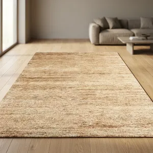 Tapis rectangulaire moderne en jute naturel, tissage plat, antidérapant, pour salon, couleur unie beige, poils fins - Product Image 4