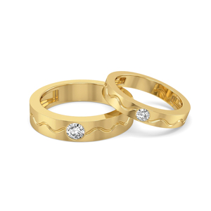 Bagues de mariage en or jaune avec diamant rond, style classique, bagues unisexes - Product Image 1