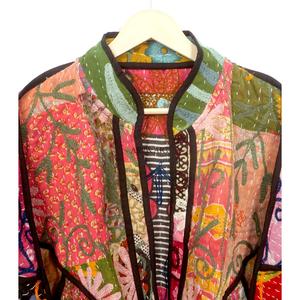 Exclusive Collection One of a Kind Patchwork Vintage Kantha <b>Jacket</b> Designer Boho Women kantha <b>Jacket</b> with <b>mandarin</b> <b>collar</b> wear - Product Image 2