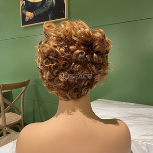 12a Grade Funmi – perruques Afro courtes à coupe Pixie, <span class=keywords><strong>cheveux</strong></span> humains, Rose, <span class=keywords><strong>bouclés</strong></span>, perruques à franges, fournisseurs - Product Image 3