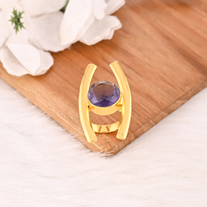 Purple Amethyst Hydro Stone Gold Plated Brass <b>Ring</b> Handmade Trendy Gemstone Jewelry for <b>Women</b> - Product Image 2