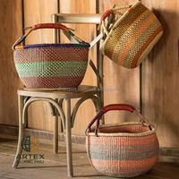 Panier Bolga pliable en jonc de mer tressé, durable, avec couvercle et poignées, taille personnalisable, multifonctionnel, fait main, artisanat DHT - Grande Vente
