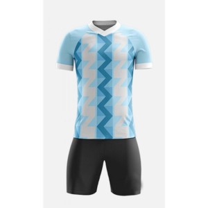 Men's <b>Light</b> Blue Geometric Soccer Jersey Set V-neck Short Sleeve Sublimated Moisture Wicking Elastic Waist Custom Team <b>Name</b> - Product Image 1