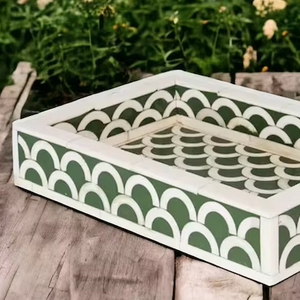 Plateau de service artisanal en os incrusté à motif floral, plateau décoratif en os incrusté, plateau décoratif pour la maison, cadeau, mobilier en os incrusté - Product Image 5