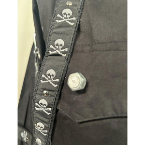 Vintage Gothic <b>Men's</b> Short Sleeve Shirt Black Cotton-Mix Fitted with Removable Skull Trim Straps and Bolt Buttons - Product Image 6