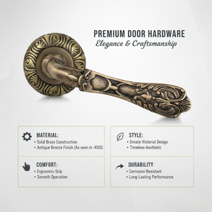 Poignée de porte en bronze antique Verdant Fleur avec motif floral sculpté, levier décoratif de luxe pour portes intérieures, maison et bureau - Product Image 5