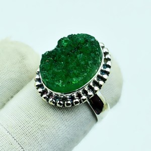 Druzy <b>Quartz</b> <b>Ring</b> Sterling Silver Handmade Boho Statement Green Druzy Jewelry Natural Gemstone <b>Ring</b> For Women - Product Image 3