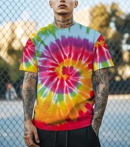 Camiseta de Manga Corta para Hombre, Verano, 180 GSM, Estampado Tie Dye Arcoíris, 100% Algodón, 180 GSM, Fabricación OEM, Venta al Por Mayor - Product Image 4