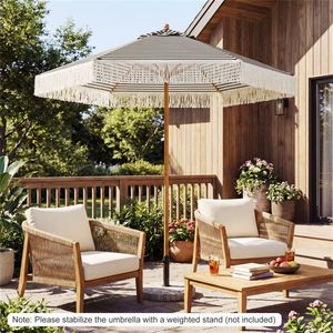 Ombrellone da Patio Boho con Frange da 7 Piedi, Tettoia Verde a Righe, Ventilazione Antivento, Palo in Alluminio, Ombrellone da Spiaggia per Esterni con Nappe in Cotone per Cortile - Product Image 2