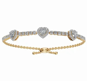 Pulsera de tenis Bolo con diamantes cultivados en laboratorio de triple corazón en oro amarillo, cadena ajustable, con estación de múltiples corazones de diamantes cultivados en laboratorio - Product Image 1