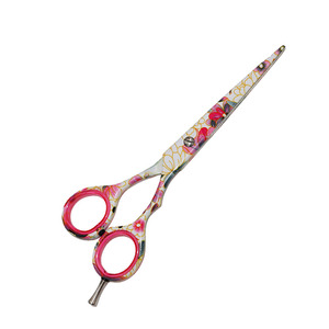 กรรไกรตัดผมสแตนเลสเยอรมันเคลือบลายดอกไม้ ขนาด 5.5 นิ้ว พร้อมที่พักนิ้ว - Product Image 1