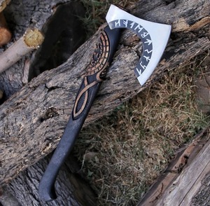 Hache Viking Tomahawk de qualité industrielle, lame en acier forgé de haute qualité, manche en bois, hache de survie, outil de camping en plein air - Product Image 3