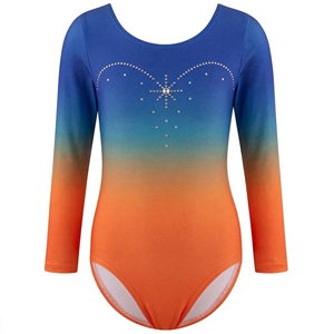 Nouveau design, justaucorps de gymnastique pour filles de haute qualité, personnalisé, en spandex, à manches longues, avec strass, service OEM - Product Image 2
