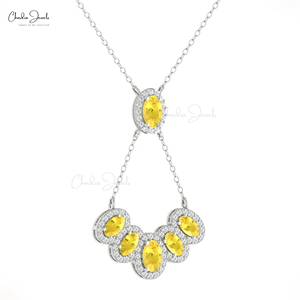 High Quality 1.80CTW Yellow Sapphire Cocktail <b>Necklace</b> 14K Solid Gold Diamond Trendy Womens <b>Statement</b> Chain <b>Necklace</b> on Discount - Product Image 3