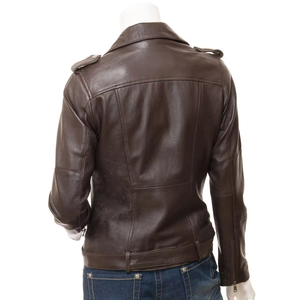 Women's Genuine Cowhide Leather Moto Jacket With Zipper Closure Stand Collar Full Sleeve Autumn Style - Product Image 2