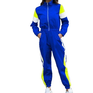 Women Color Blocking Tracksuit Set Full Sleeve Zipper Sporty <b>Joggers</b> With Side Pockets Autumn Wear - Product Image 3