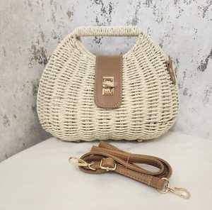Woven <b>Straw</b> Tote <b>Bag</b> Faux Leather Flap Twist Lock Shoulder Strap Lightweight Handbag for Beach Travel Daily - Product Image 1