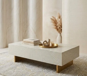Table basse carrée en bois avec incrustations géométriques modernes pour salon, meubles de maison - Product Image 1