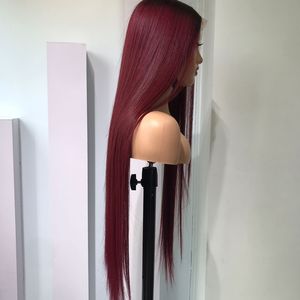 Peluca de pelo de un solo donante recto de hueso de lujo, extensiones de cabello humano vietnamita de Color Borgoña, pelucas de cabello vietnamita recto de hueso - Product Image 3