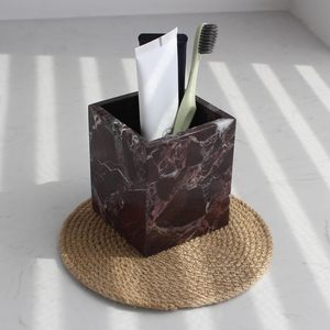 Natural Rosso Levanto Marble <b>Square</b> Storage Container for Toothbrush/Makeup Brush/Pens, Countertop Organizer Bathroom - Product Image 4