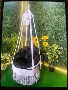 Handmade Eco-Friendly Traditional Red <b>Macrame</b> Hanging Chair Cushion Fringe Jharkhand Bikash Enterprises Home <b>Art</b> Collectible - Product Image 4