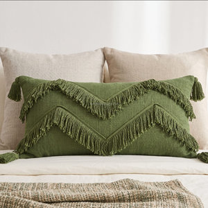 Housse de coussin lombaire décorative bleue à franges Chevron, coussin d'appoint pour lit, style moderne pour chambre à coucher, 12 × 20 pouces - Product Image 5