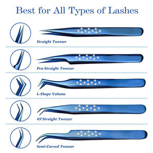 Juego de Pinzas Profesionales para Extensión de Pestañas de 5 Piezas, Diseño de Rosa, Acero Inoxidable con Recubrimiento de Titanio Azul, Duraderas, para Belleza - Product Image 5
