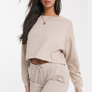 Ensemble de sweat-shirt à capuche beige pour femme, manches longues, tricoté, style décontracté, couleur unie, respirant, coton, fibre de bambou - Product Image 5