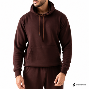 Sweat-shirt à capuche marron pour homme SINEWY, coupe ample, couleur unie, décontracté, en molleton, avec poche, vêtement d'hiver, 100% coton - Product Image 3