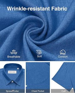 Camisas de Lino Aero para Hombre, Camisas de Manga Corta con Botones, Sin Arrugas, Casuales, para Vacaciones, Playa, Verano, Transpirables - Product Image 5