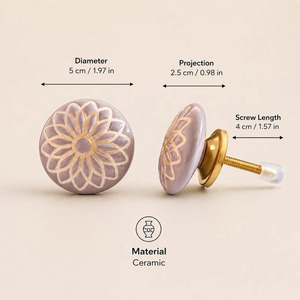 Poignée de meuble décorative SHUBHAM en céramique moderne à motif floral, bouton de tiroir vintage violet pour la maison - Product Image 3