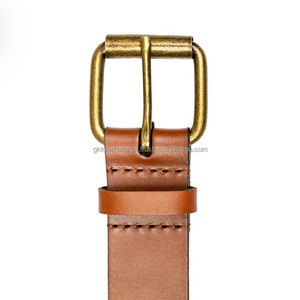 Ceinture décontractée pour homme en cuir pleine fleur naturel personnalisée avec boucle à ardillon roulant plaqué laiton antique vintage - Product Image 3