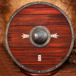 Bouclier Viking en bois de haute qualité, rond, design traditionnel nordique fait main, pour la décoration intérieure et les événements costumés - Product Image 1