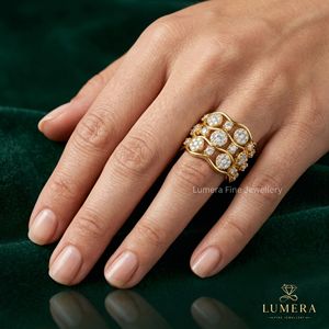 Bague multi-rangs à fleurs pour femme, large bande ajourée à motif ondulé, diamant de laboratoire de haute qualité, bijoux fins, cadeau - Product Image 6