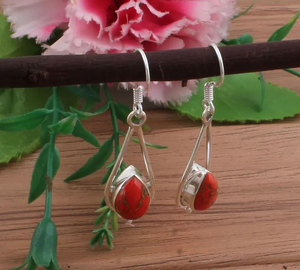 Pendientes Colgantes de Plata de Ley con Turquesa Natural Azul Cabujón, Estilo Boho Vintage, Joyería Certificada IGI, Regalo para Mujer - Product Image 1