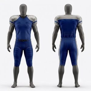 Custom Men's American Football Uniform Navy Blue V-Neck Sublimated Jersey <b>Padded</b> <b>Pants</b> Fitted Breathable Quick Dry Sportswear - Product Image 1