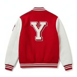 Chaqueta Letterman Roja de Invierno para Hombre con Mangas en Contraste, Cuello, Puños y Dobladillo Acanalados, Prenda Exterior Masculina - Product Image 1