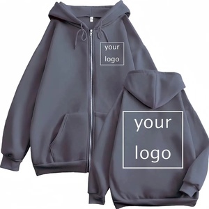 Men's Red Hooded Zip-Up Sweatshirt Oversized Casual Fleece Cotton Solid Color Front Logo Print Autumn Wear 2027 - Product Image 4