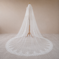 Voile de mariée exquis en tulle doux grande taille, long, style chapelle, avec bordure en dentelle festonnée, pour mariage en église, direct usine