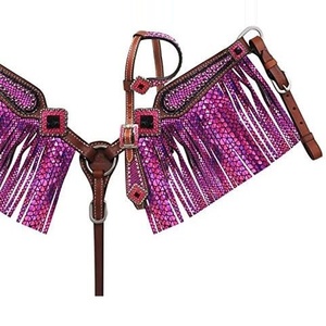 Têtière de cheval occidentale en cuir indien pur de haute qualité, sculptée à la main avec des boucles en laiton - Product Image 1