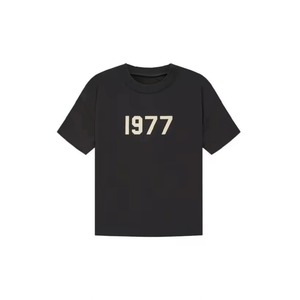 <b>Men's</b> <b>Black</b> Short Sleeve T-<b>Shirt</b> 1977 Print <b>Slim</b> <b>Fit</b> O-Neck Sporty Front Logo 100% Cotton Knitted Fabric - Product Image 1