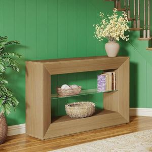 Consolle da 55 pollici a 3 livelli in stile rustico con ripiano in vetro, elegante tavolo da divano - Product Image 3