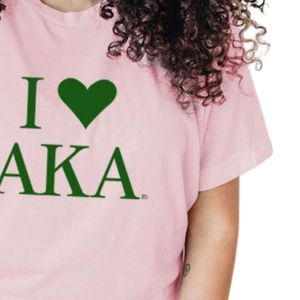 Camiseta I Love AKA, camiseta de algodón bordada en rosa y verde, Top informal de manga corta a la moda para mujeres y hombres, ropa cómoda de verano - Product Image 4