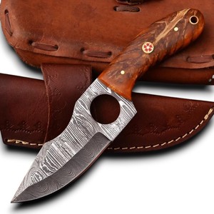 มีดล่าสัตว์/มีดสกินเนอร์ ใบมีดเหล็กดามัสกัสคุณภาพสูงคมกริบ พร้อมรูจับนิ้ว ด้ามเรซิ่นทรงกรวยสน ออกแบบตามหลักสรีรศาสตร์ รับผลิตแบบ OEM - Product Image 1