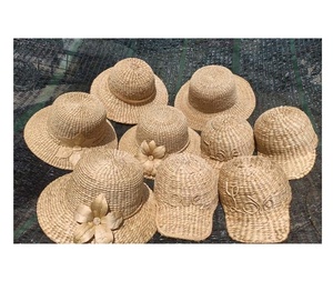 Chapeau de jacinthe d'eau naturelle traditionnelle chapeau de jonc de mer avec ruban de Logo pour sport ski voyage maison fête mariage pêche usage décontracté - Product Image 1