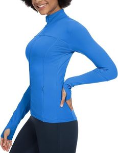 Chaqueta de Mujer Azul con Cuello Alto y Cremallera, Manga Larga, Transpirable, Color Sólido, Bolsillos, Corte Regular, para Todas las Temporadas, Informal - Product Image 3